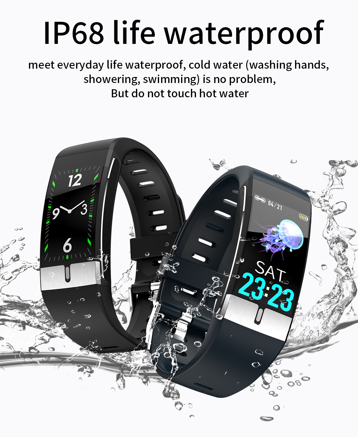 IP68 Waterproof Bluetooth Body Temperature Smart Bracelet with PPG+ECG 