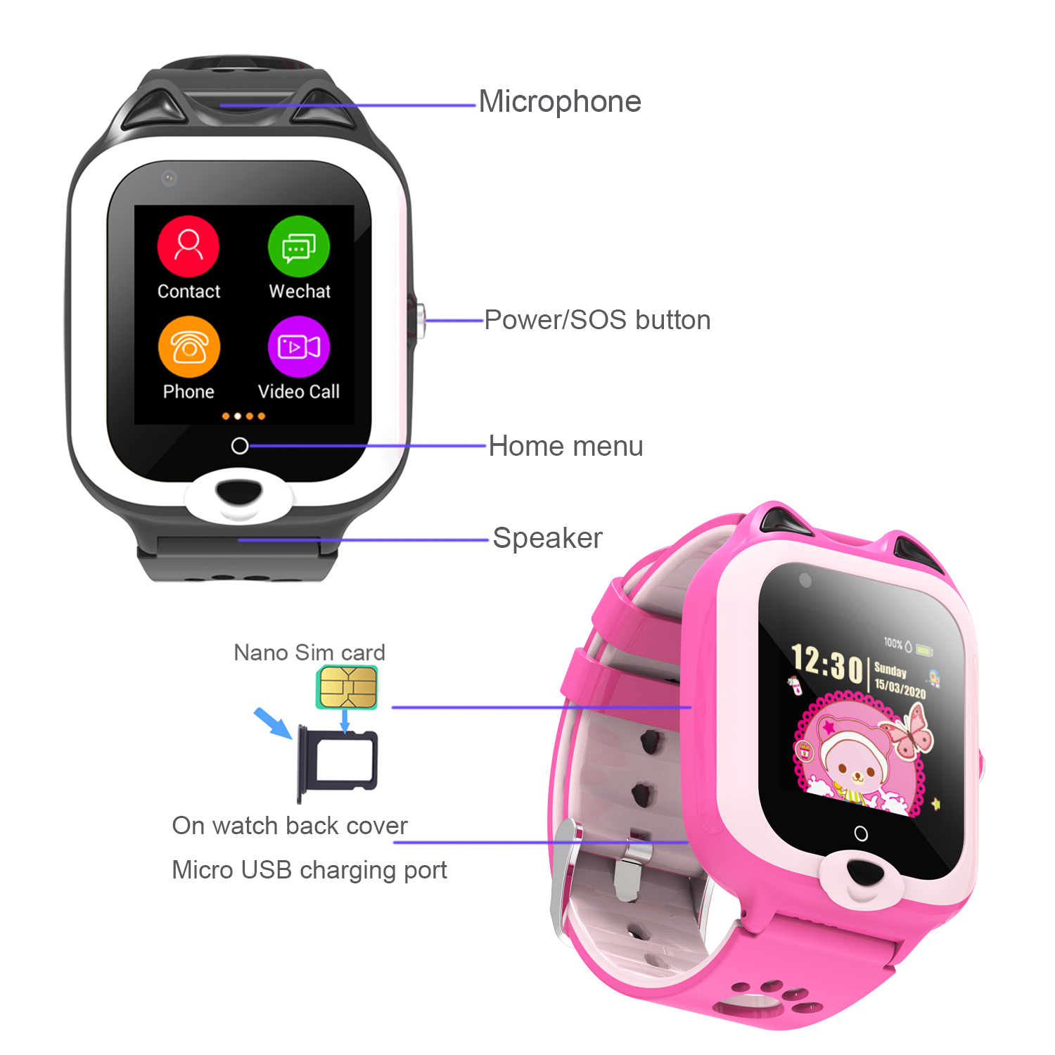 2022 New 4G cute IP67 Waterproof Multi-languges Kids GPS Tracker watch Phone with Video call for Avoid Kidsnap D47