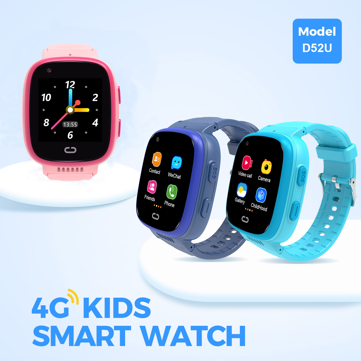 Hot selling 4G Waterproof IP67 Video Call Kids Smart GPS Watch Tracker with Geo-Fence for Isolated Crowded Monitor D52U