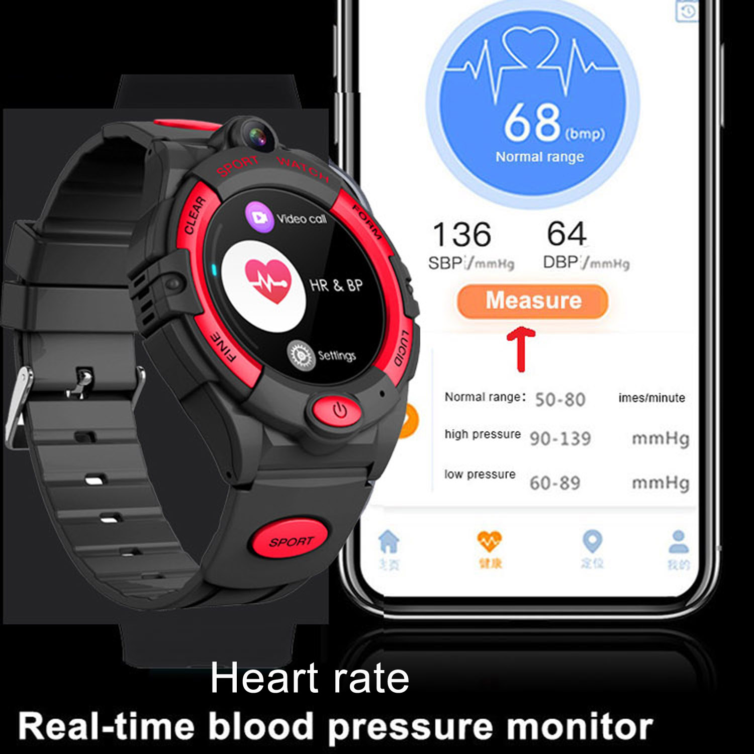 4G LTE Round screen Senior health care safety GPS Tracker Watch with heart rate blood pressure SPO2 Video call D48