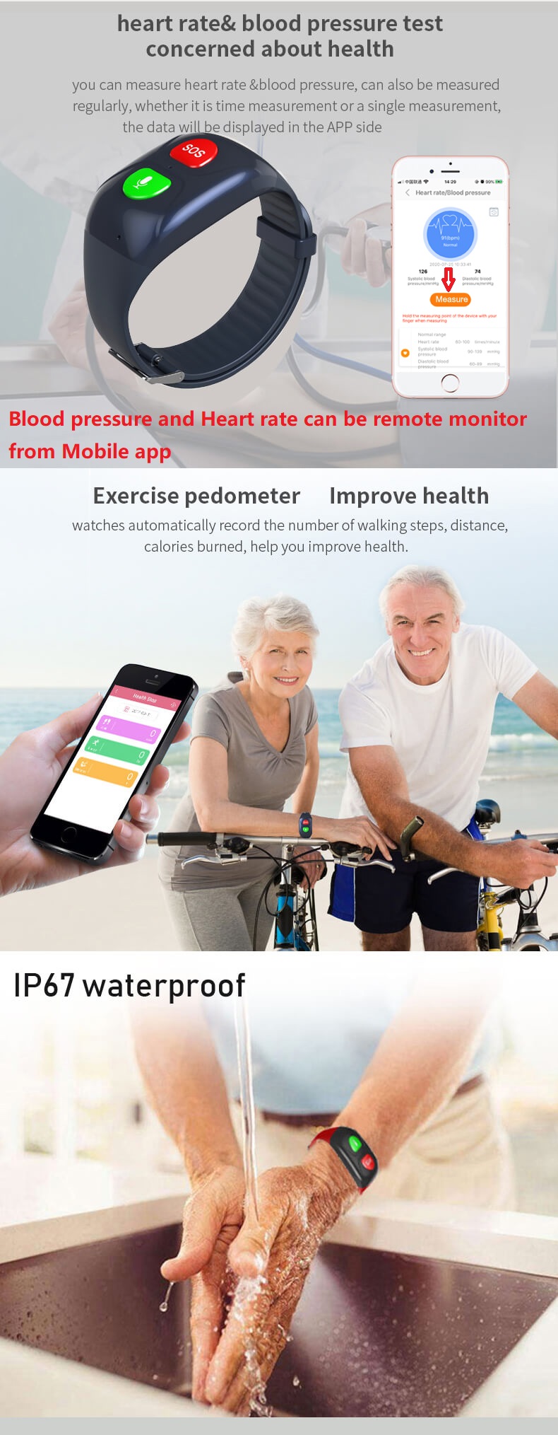 Elderly GPS Wristband Tracking with Heart Rate Monitor Y6h