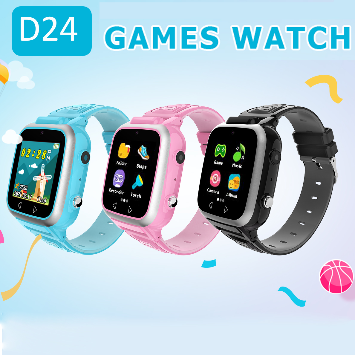 Music Player Touch Screen Dual Camera Smart Kids Game Watch D24