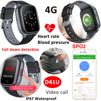 4G LTE New Developed Waterproof IP67 Elderly healthcare GPS Watch Tracker with SPO2 Heart rate Blood pressure video call D41U