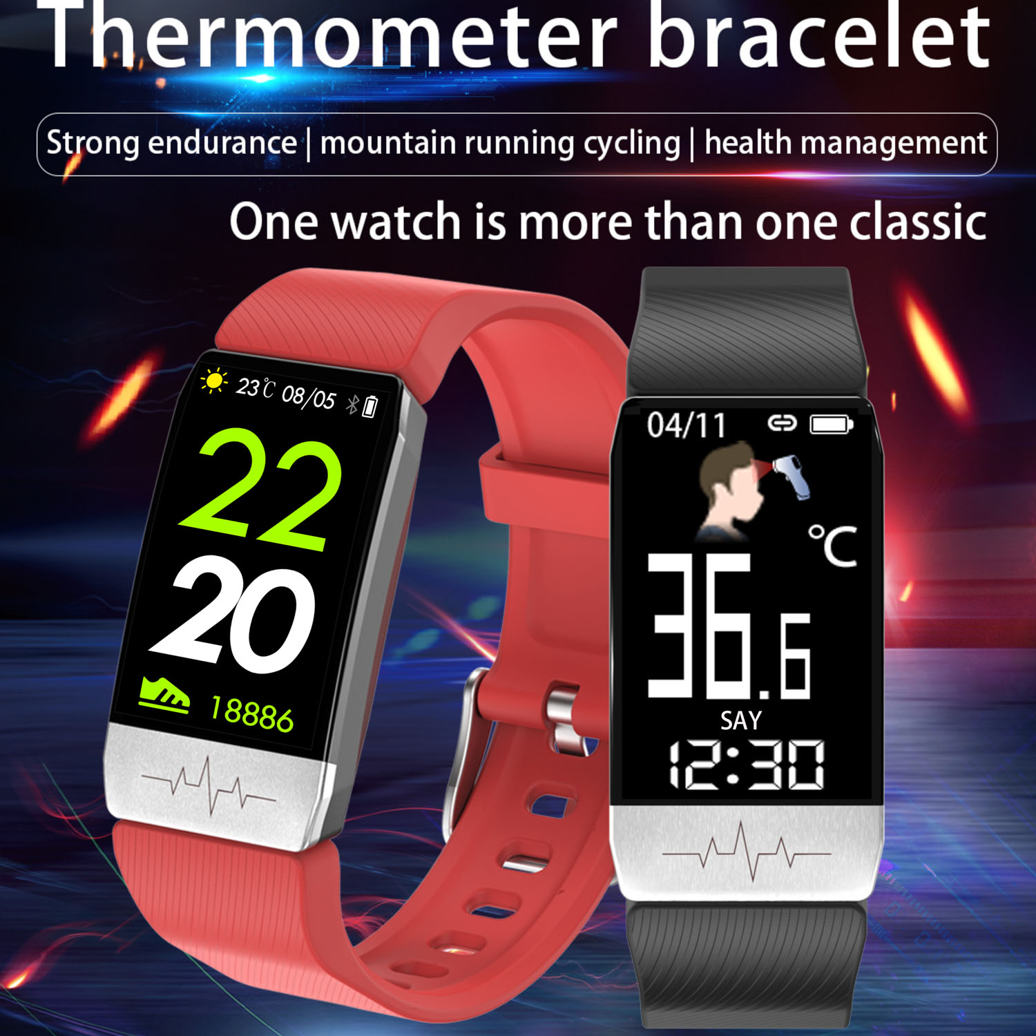 Smart Bracelet With Thermometer Body Temperature Monitoring blood oxygen T1S