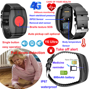 Bracelet de suivi GPS pour personnes &acirc;g&eacute;es, thermom&egrave;tre 4G, avec alerte de chute, Y6 Ultra