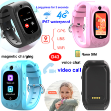 New launched China factory IP67 waterproof 4G LTE kids safety GPS Tracker Watch with video call live map monitoring D43