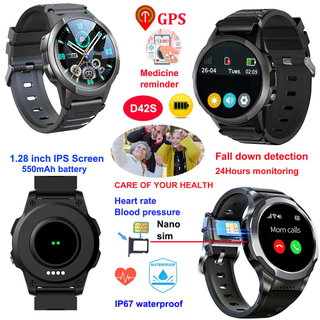 Montre intelligente senior &eacute;tanche 4G IP67, tracker GPS avec alertes d'appel SOS D42S