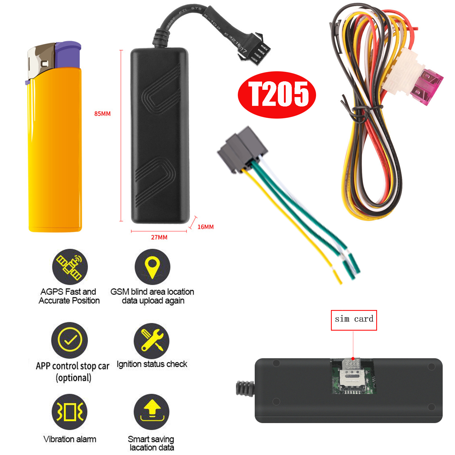 High Quality Factory Supply Free APP Portable 2G Mini Car Motorcycle Auto Vehicle GPS Tracker with Cut off Engine T205