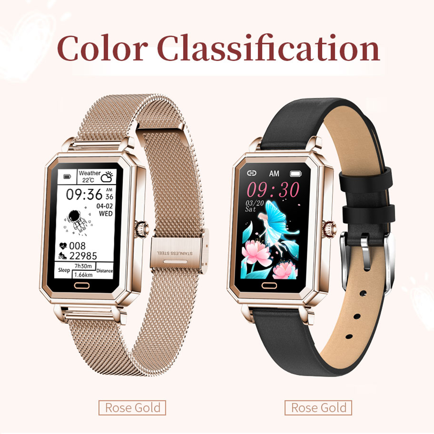 Women Healthcare Smart Gift Bluetooth Watch with Heart Rate Monitoring HT2