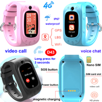 Factory Supply 4G IP67 Waterproof Tracker Boys Girls Kids GPS Smart Watch with Safety Zone Video Call D43