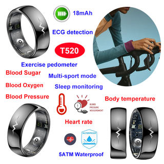 Anillo inteligente bluetooth resistente al agua 5ATM con ECG HR BP SPO2 T520