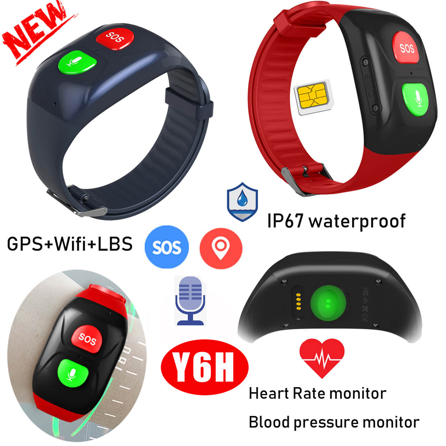 Hot selling 2G IP67 waterproof Elderly healthcare GPS bracelet tracker 