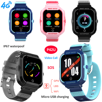 Best selling CE ROHS Approved 4G IP67 waterproof Kids GPS Smart watch with live map monitor video call for SOS help P42U