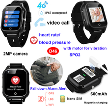 Quality LTE 4G IP67 Waterproof Slim Design Personal SOS Watch GPS Tracker with Fall down Alert HR BP SPO2 Video Call D46