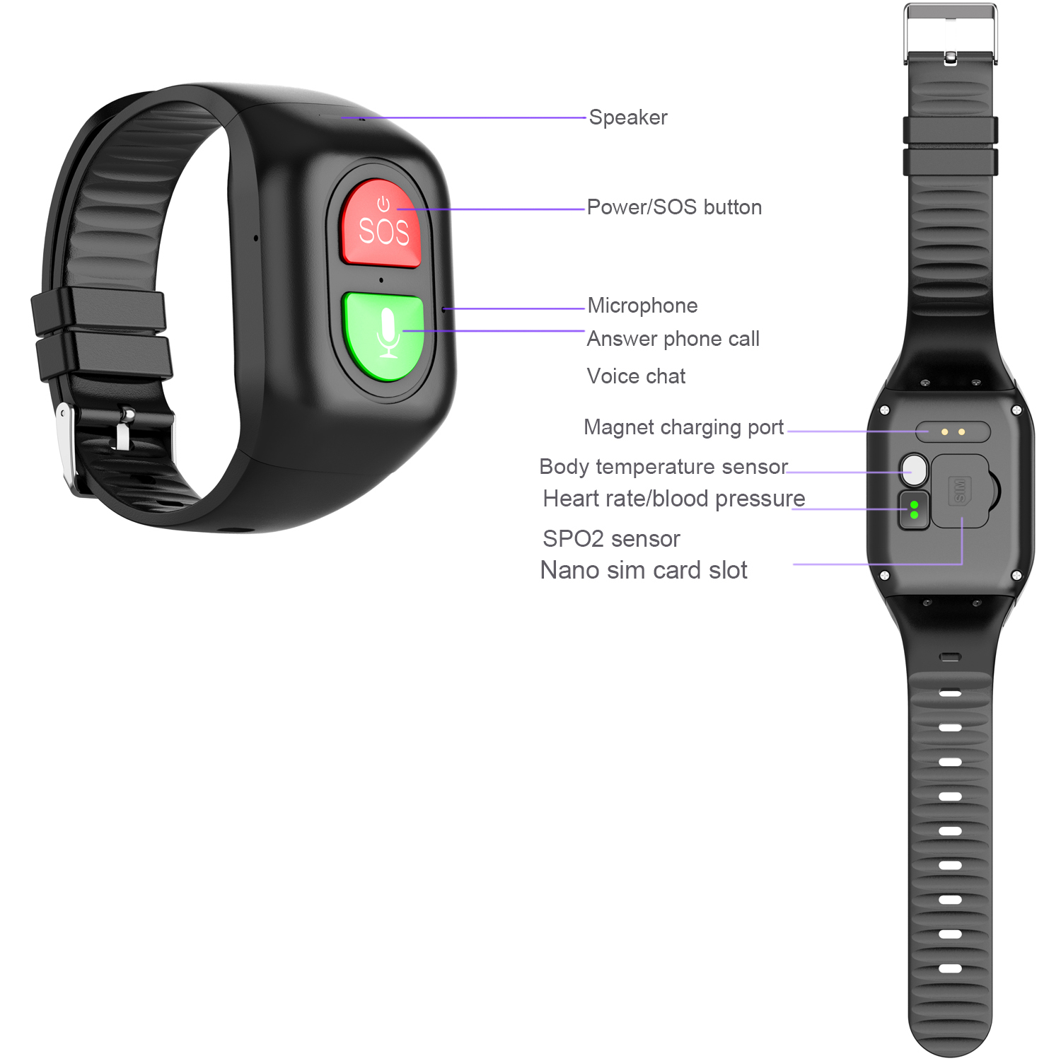 4G Waterproof GPS Bracelet Tracker with HR BP body temperature fall alert