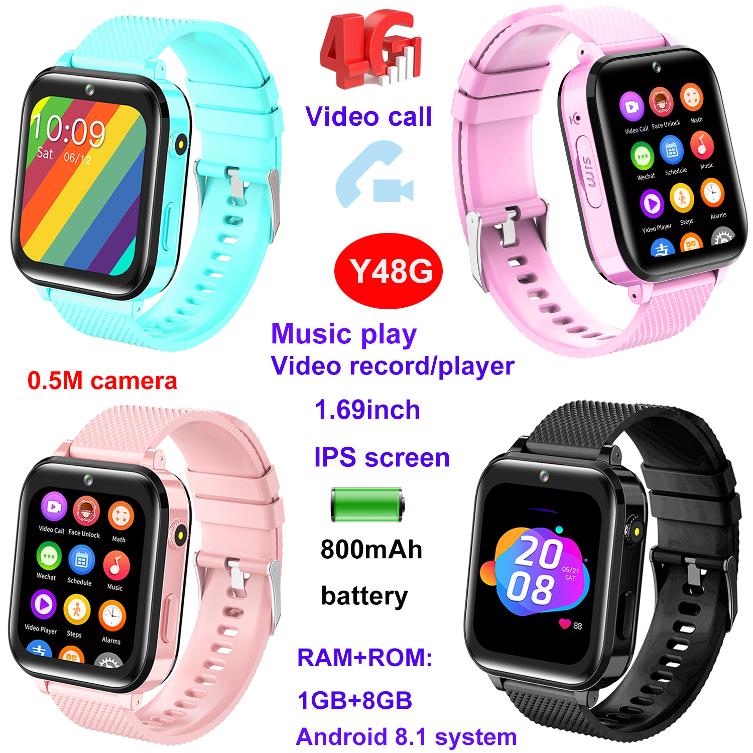4G new Android 8.1 Waterproof GPS Tracker Watch Y48G